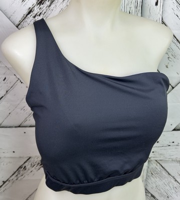 Women s One Shoulder Sports Lightly Padded Bra Gray Curve Plus 3XL 3X Strappy