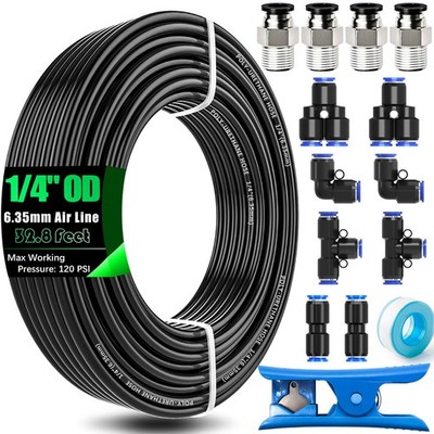 mxuteuk 1/4'' Air Line Tubing Kit,1/4'' Hose Kit,1/4 OD Hose, Black