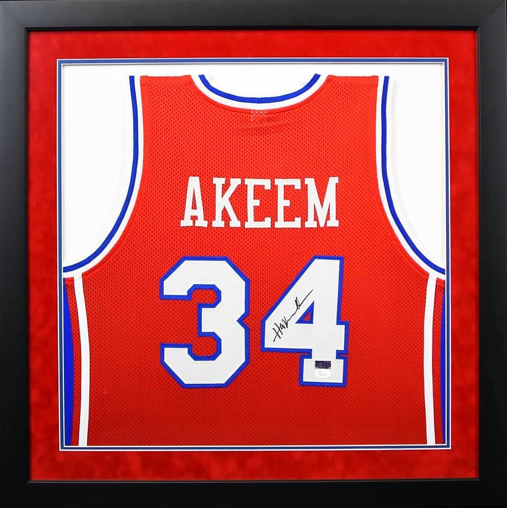 Hakeem Olajuwon Autographed Signed Houston Cougars BASKETBALL #34 FRAMED JERSEY JSA 