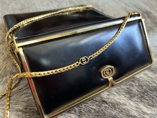 Rare Vintage Gucci Bag 197080s Structured Gold Frame Gg Chain Bag Black Leather Rare Vintage Gucci Bag 197080s Structured Gold Frame Gg Chain Bag Black Leather