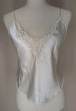 Vintage Indulgence Ivory Satin Lace and Pearl Trim Cropped Camisole Size 34 USA