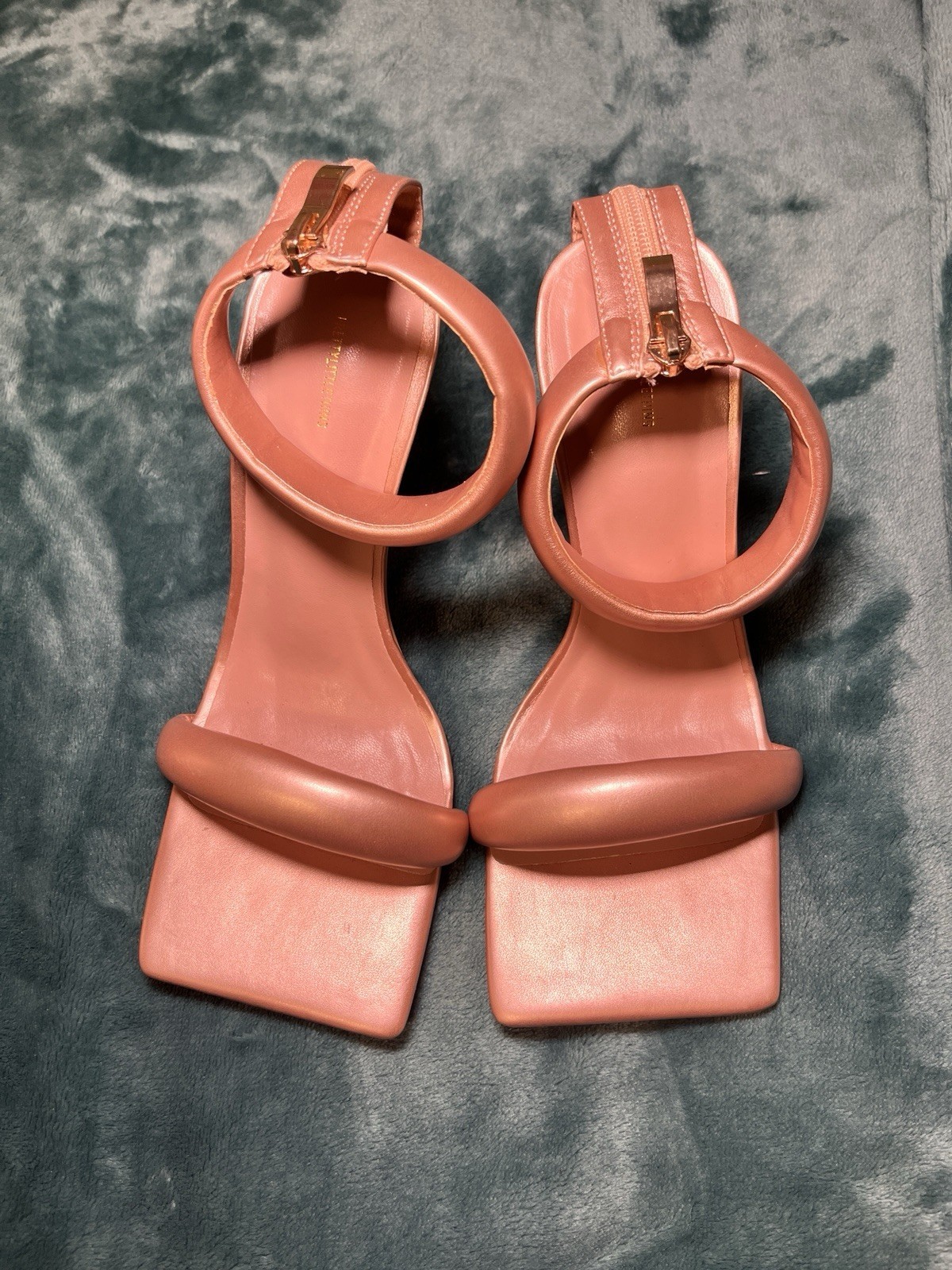 PrettyLittleThing Rose Gold PU Square Toe Double Strap Heels