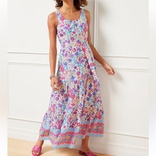 TALBOTS CHARMING FLORAL BELTED VOILE MAXI DRESS Womens 8 Missing Belt Floral