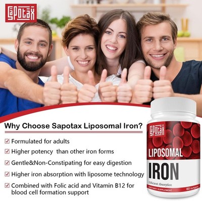 Liposomal Fe Iron Supplement for Women,65 Mg Iron Supplements with Folic  Acid &