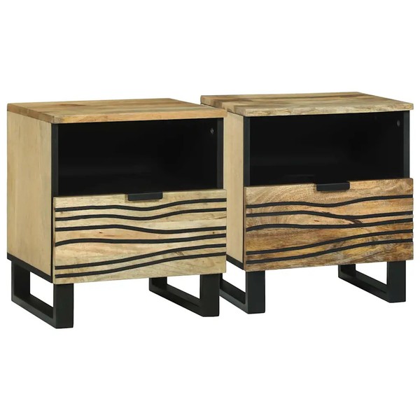 Nachttisch 2Er Set Natur Holzwerkstoff 40X33X46 Cm-image