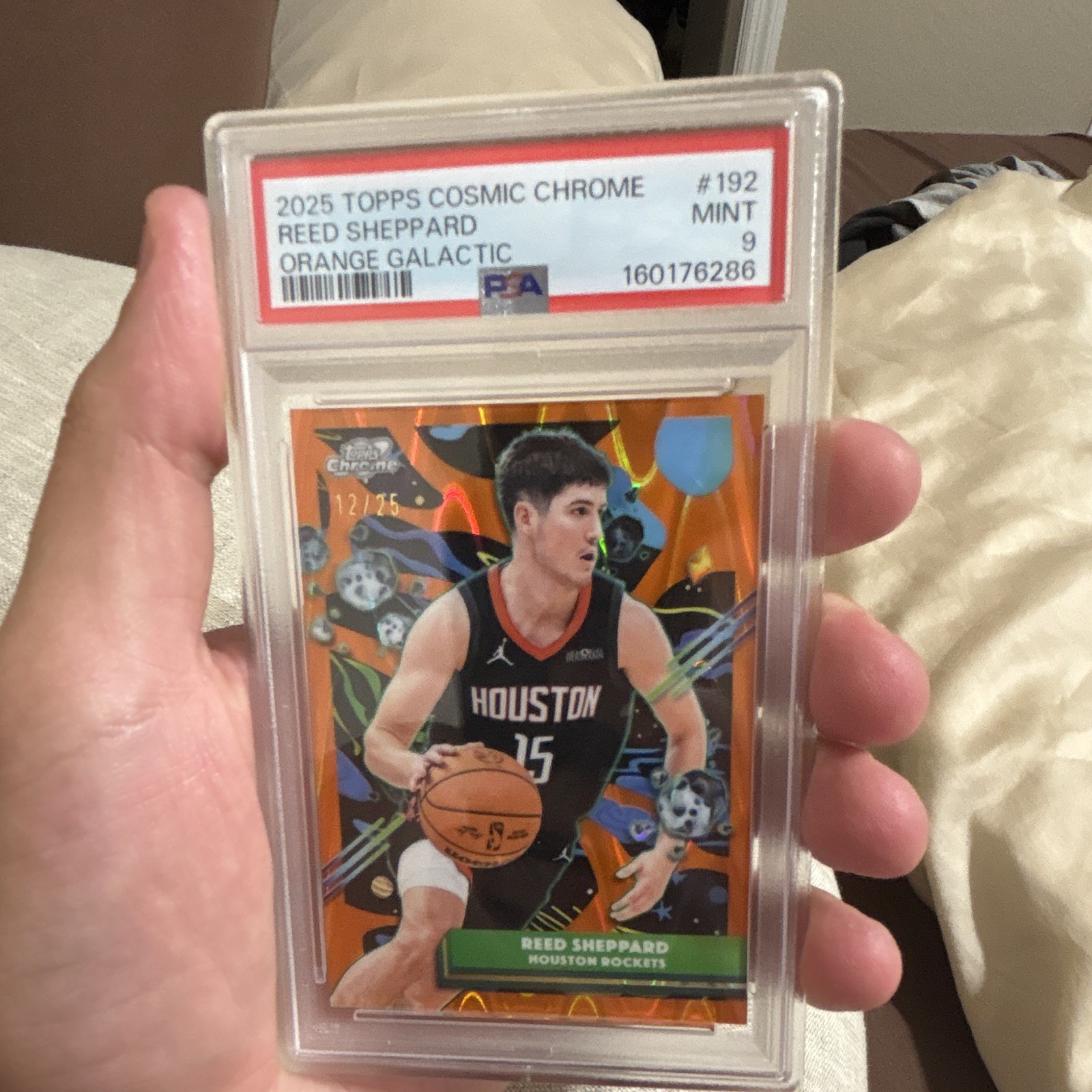 Topps 2025 Cosmic Chrome Reed Sheppard #192 Orange Galactic PSA 9 12/25