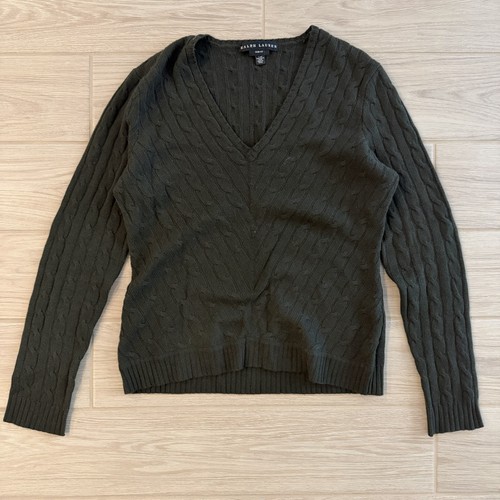 RALPH LAUREN BLACK LABEL ‘Black’ CASHMERE CABLE KNIT V NECK PULLOVER SWEATER - Picture 1 of 6