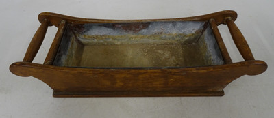 Wood Flower Box 2 Handles w Tin Insert Rectangular Sleigh Curved 13 5/8'' X 4 3/4