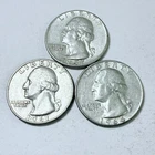WASHINGTON SILVER QUARTERS LOT OF 3. 90% SILVER CIRCULATED COINS FREE SHIP #8660
