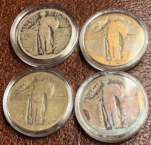 1925  4-Standing Liberty Quarter Dollars golden toned smoothie