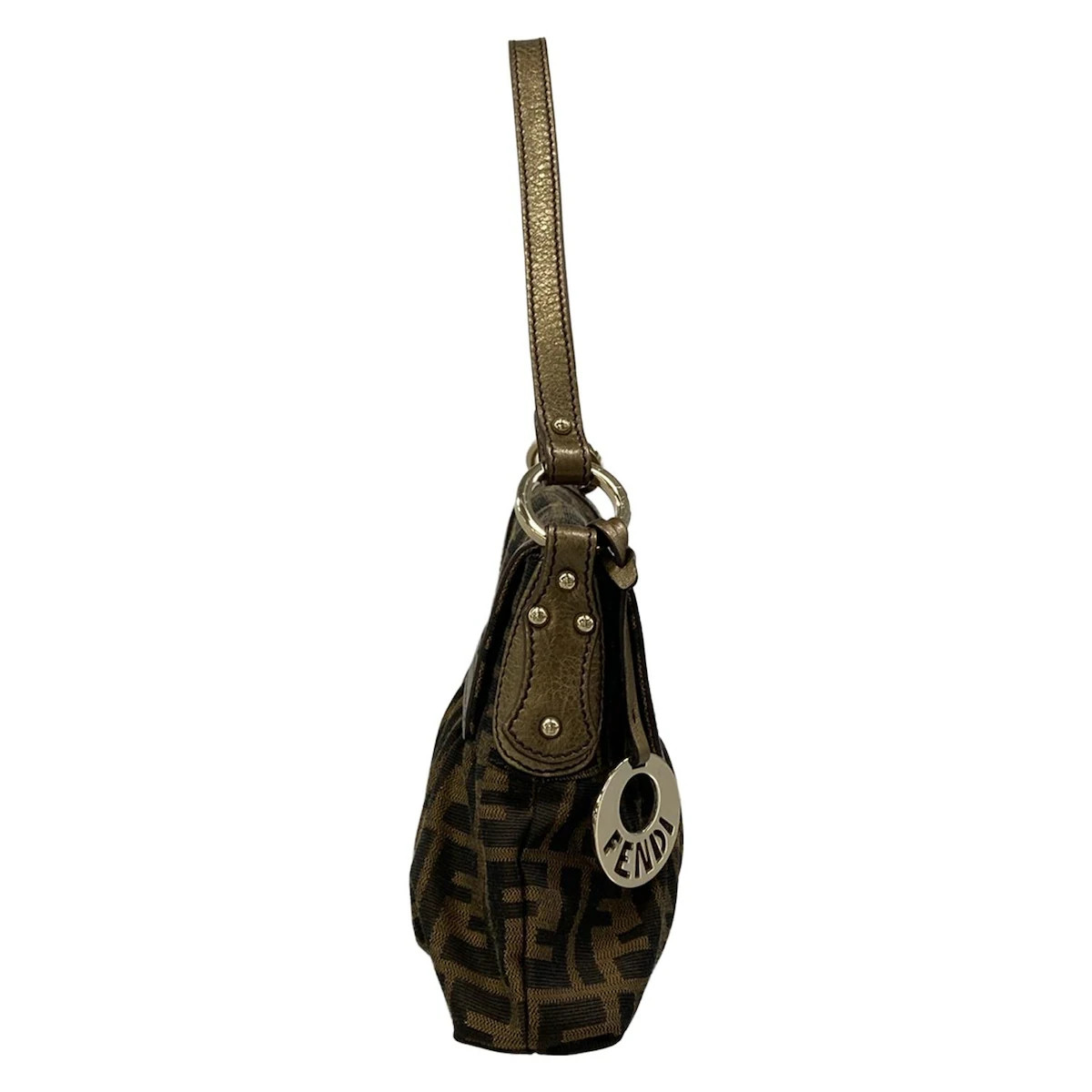 FENDI Chef Bag/Zucca Pattern 8BR445 Dark Brown Black Gold Jacquard