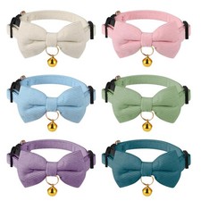 6 Pack Breakaway Cat Collars with Bow Tie and Bell - Multicolor - Solid Color