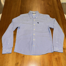 Abercrombie Fitch Men's Muscle Fit Cotton Button-Down Check Shirt L Blue