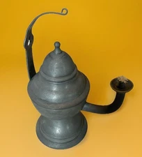 Vintage Pewter Oil Lamp 2 Pieces Universal Pewter Corporation With Wick