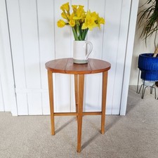Vintage Small Teak Round Coffee Side Table Folding Bedside End Table Plant Stand