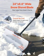 New Snow PNewher Shovel, 24 in Wide Outdoor Snowplow Shovel with Ergonomic Grip,