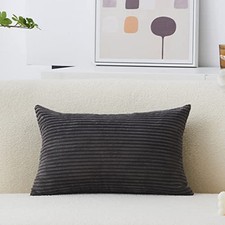 Decorative Pillow Cover 12x20 Plush Striped 20" x 12" Pack of 1 Dark Grey
