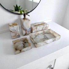 Elegant Natural Agate Marble Bathroom Set 5-Piece  Luxury Stone Countertop Org