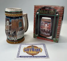 VTG Budweiser 1997 Holiday Stein “Home for the Holidays” with box & certificate