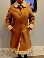 Sawyer Of Napa Women's Tan Shearling Leather Rancher Coat 14 Antler Buttons