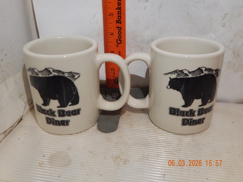 Black Bear Diner mugs pair - Tuxton China - dated 2015 - Cal. & Ore. Diners