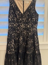 Eliza J Black Beige Lace Fit & Flare Knee Length Dress Size 12 Sleeveless
