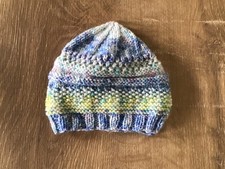 Hand knitted Baby Hat Blue Mix Newborn