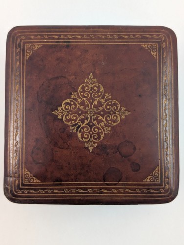 Vintage Pineider Genuine Italian Leather Card Case Keepsake Box Gold Detail