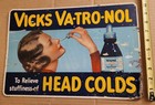 Vintage 1930s Vicks Va-Tro-Nol Tin Lithograph Sign Original Drug Store Authentic — photo 2