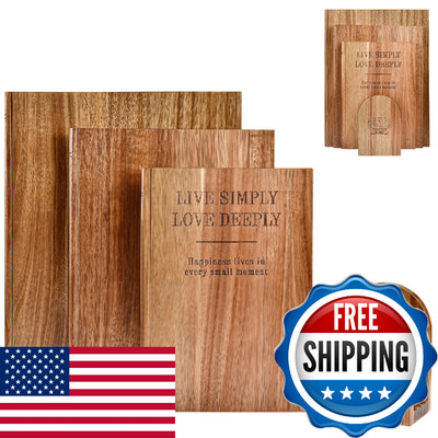 Acacia Wood Cutting Board Set of 3 with Stand - Reversible, Book Design