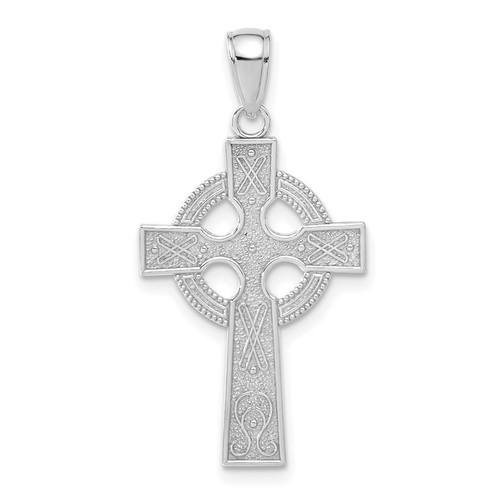 14k White Gold Celtic Cross Pendant 