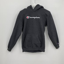 Champion Boys Long Sleeve Hoodie Pullover Casual Logo Solid Gray Size L