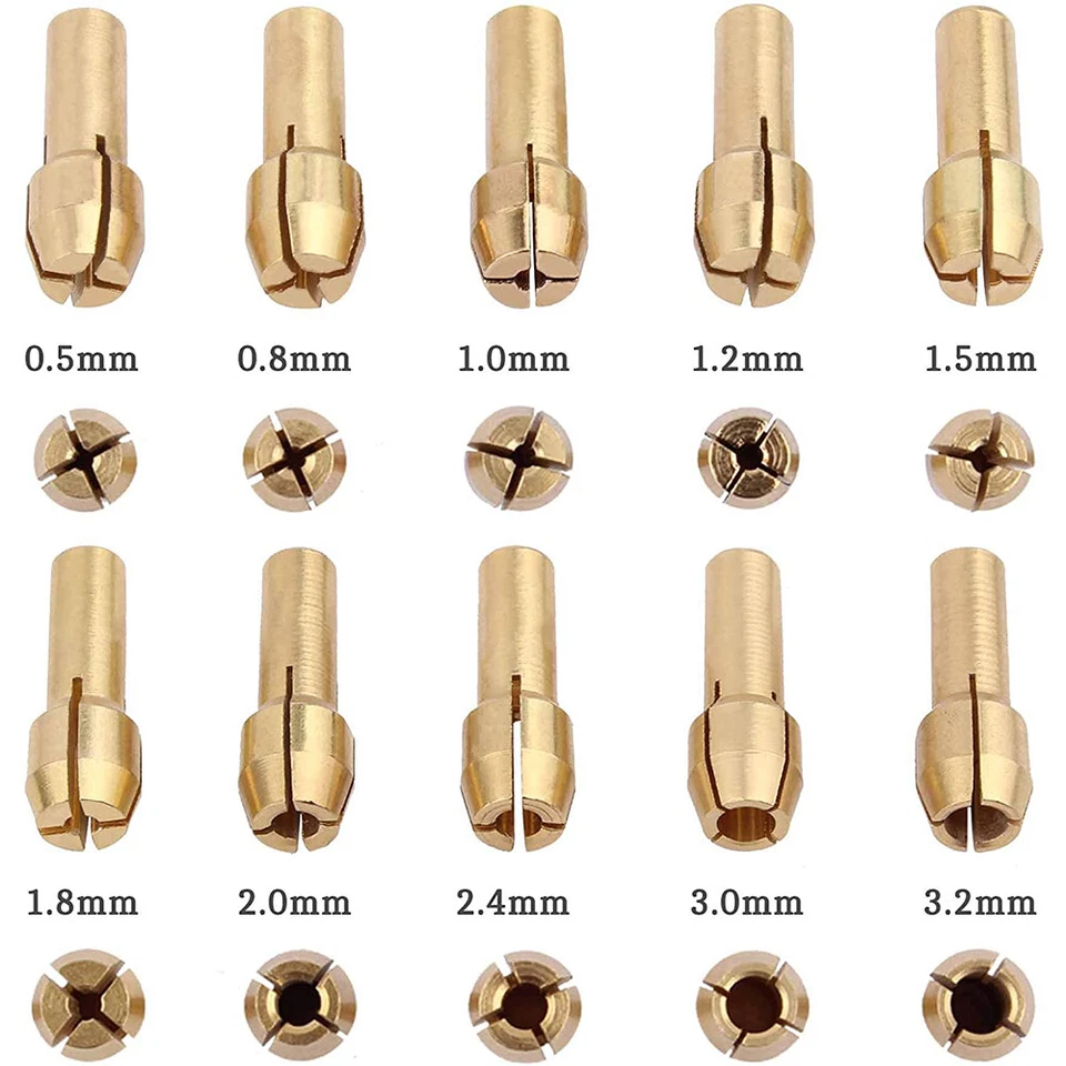 10Pcs 0.5mm-3.2mm Brass Drill Chuck Collet Bit Adapter F Dremel Rotary Tools Kit - Image 2 of 4