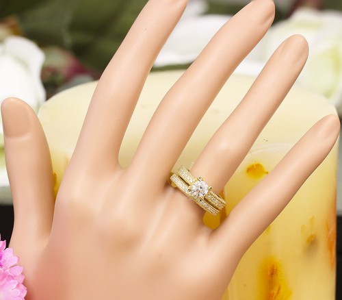 14K Yellow Gold Roud Cut Diamond Engagement Ring Band Deco Bridal Set 1.70ctw - Picture 7 of 9