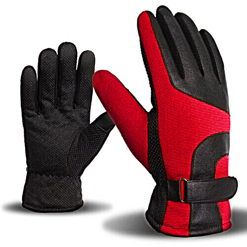 Guantes de bicicleta unisex invierno cálidos antideslizantes dedo completo de cuero para motocicleta - Imagen 17 de 26