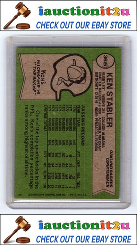 1978 Topps #365 Ken Stabler RAW - Bild 2 von 2