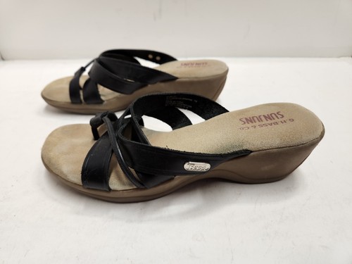 G H Bass & Co Sunjuns Brianne Slip On Sandals Size 7 Black leather Beachy Summer - Picture 2 of 9