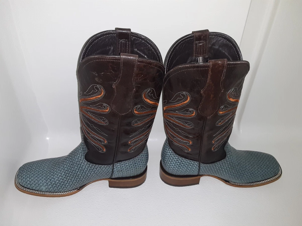 Westerly Trend Men s Blue Basket Weave US 10D Square Toe Boots eBay