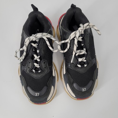 Balenciaga Black Leather Mesh Triple S Sneakers Size 7 HEAVY - Picture 3 of 11