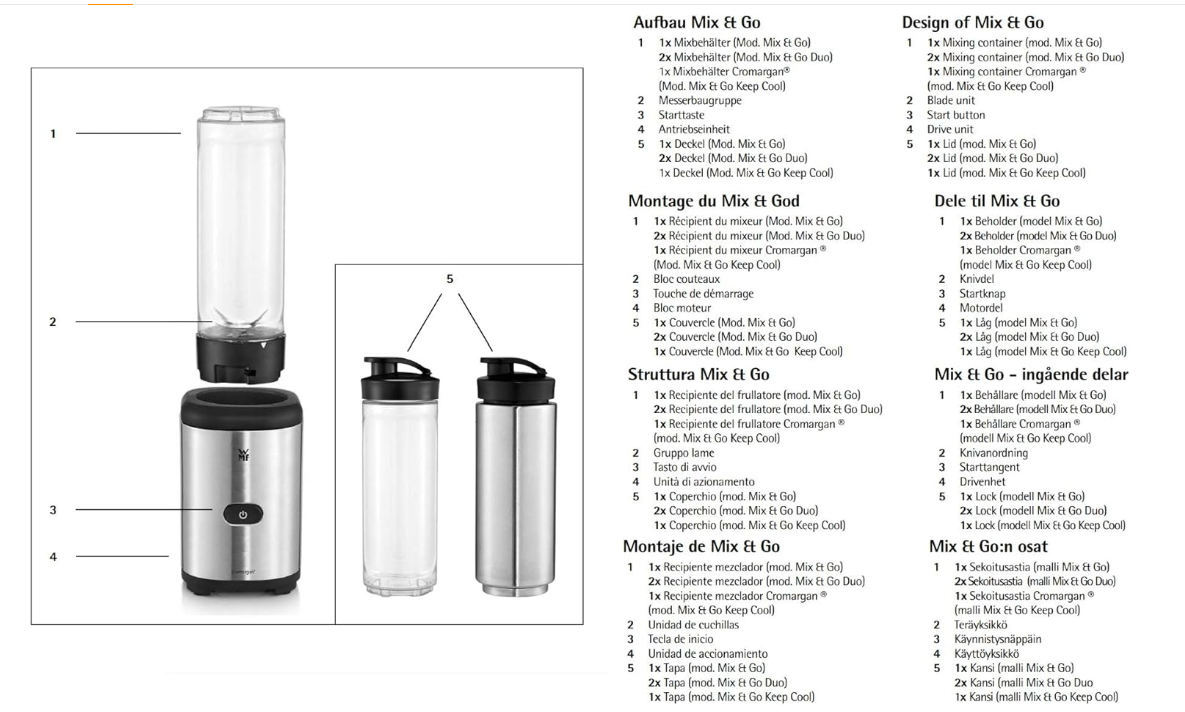 WMF Kult Mix & Go Mini Smoothie Maker Shake Mixer Blender ToGo