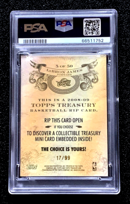 99 BRONZE PSA 8 UNRIPPED 2008 LEBRON JAMES TOPPS TREASURY RIP CARD