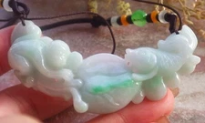 Video Certified Green Burma A Jade jadeite Pendant Fish Monkey Peach 694321 AS