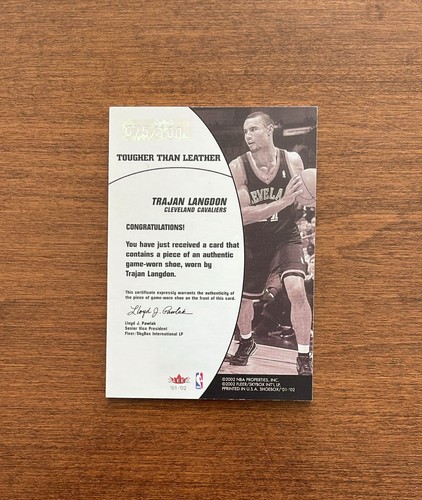 Trajan Langdon 2001-02 Fleer Tougher Leather Game Shoe Cavaliers Duke /100 - Picture 2 of 2