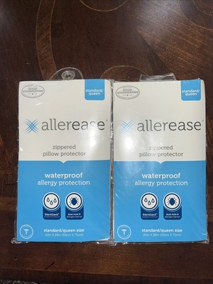 2 NEW Allerease Waterproof Allergy Pillow Zipper Protector Keep Fresh Standard