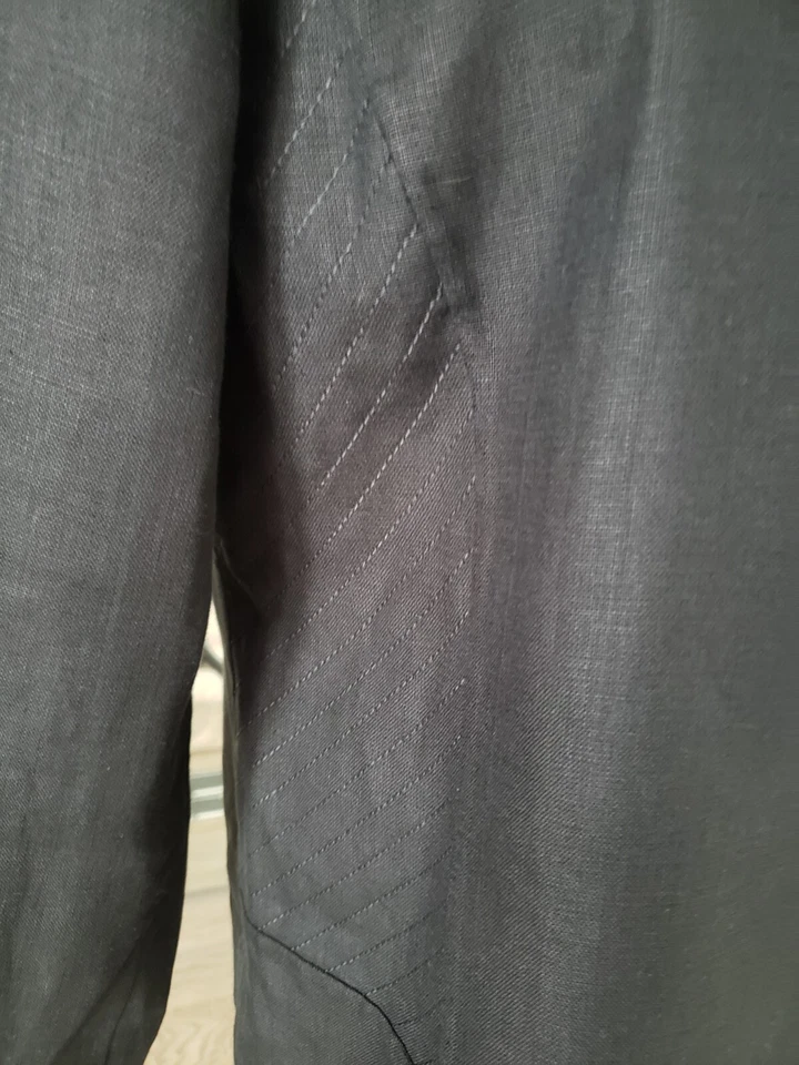 Chaqueta Blazer Ellen Tracy Linda Allard Frente Abierto 100% Lino Negra Talla 10 Foto 3 de 4