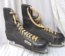   Vtg. "Bauer" Black Leather Ice Hockey Skates, Made In Canada Sz:11 1/3