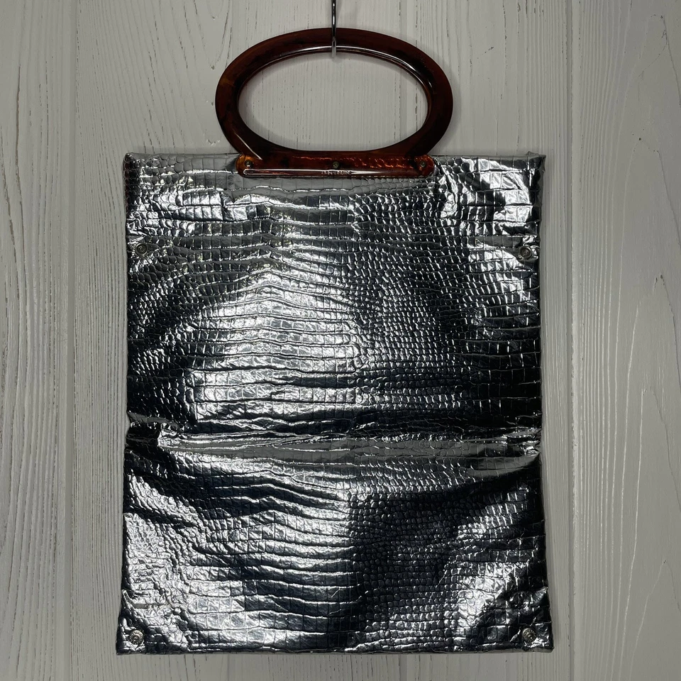 "Bolso de Mano Vintage Dama Pájaro Plateado Patrón Cocodrilo Caimán 12.75"" x 15""" Foto 2 de 4