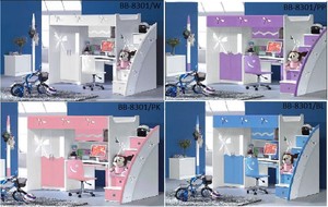 pink bunk bed with desk