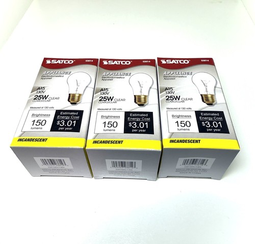 SATCO S3814 25W 130V A15 Clear Bulb Standard Brass Base 3 APCK - Picture 5 of 8