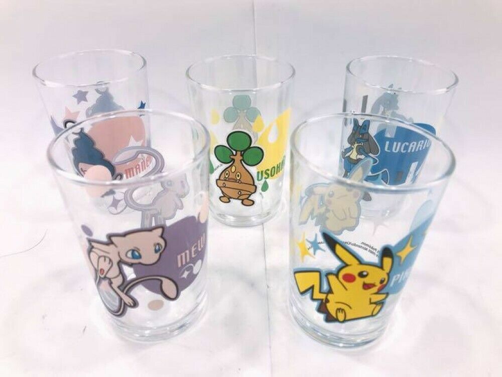 Pokemon Glass Cup Set of 5 2005 Pikachu Mew Collectible from Japan Very Rare